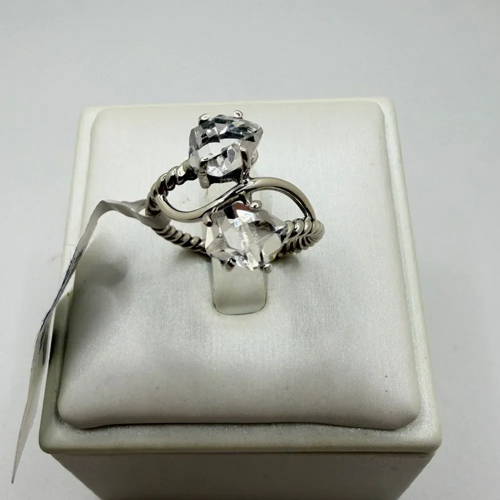 NWT‎ 8x7mm double HERKIMER diamond quartz ring w/ sterling silver rope design!